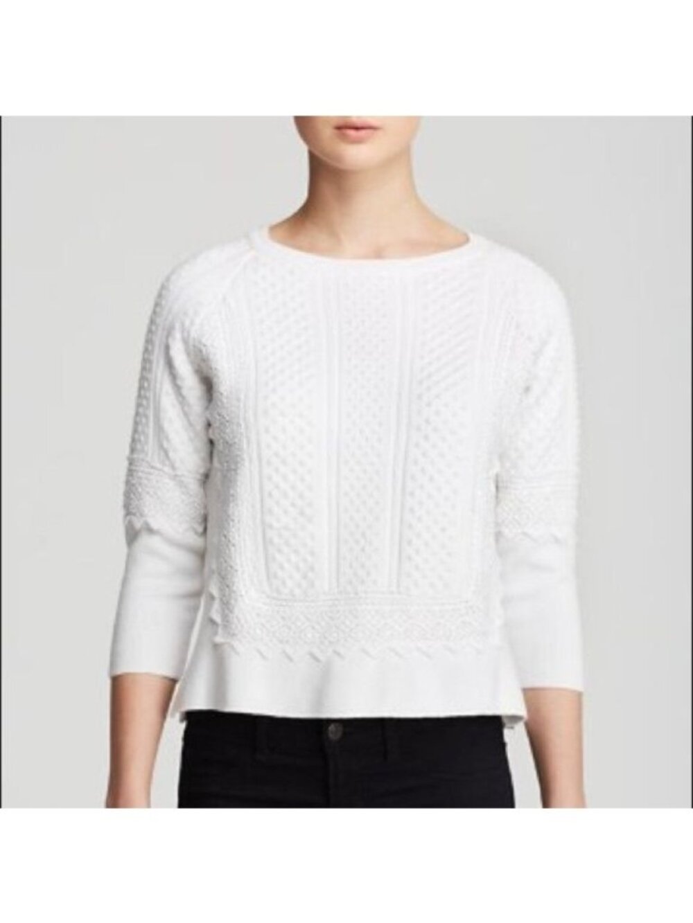 French Connection Edith Lace Summer Sweater Overlaid Knit Crochet Jumper